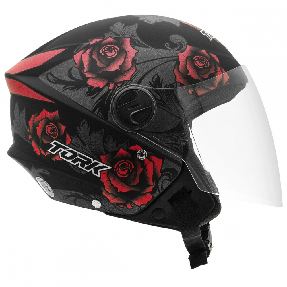 CAPACETE NEW LIBERTY 3 FLOWERS BRILH VERM/PRETO 60