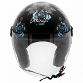 CAPACETE NEW LIBERTY 3 FLOWERS BRILH AZUL/PRETO 58