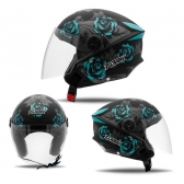 CAPACETE NEW LIBERTY 3 FLOWERS BRILH AZUL/PRETO 58