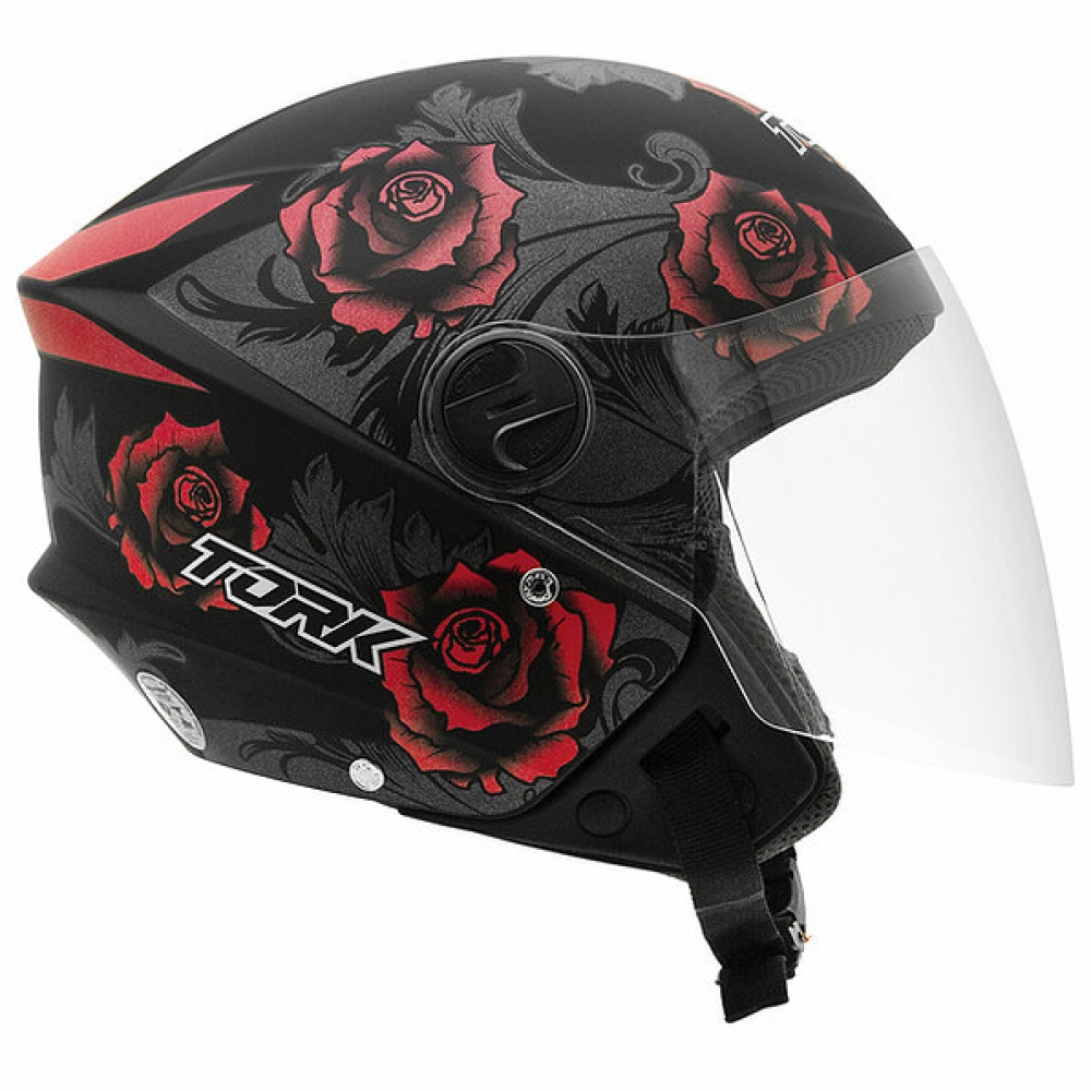CAPACETE NEW LIBERTY 3 FLOWERS FOSCO VERM/PRET 60