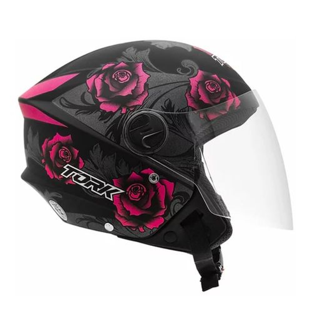CAPACETE NEW LIBERTY 3 FLOWERS BRILH PINK/PRETO 56