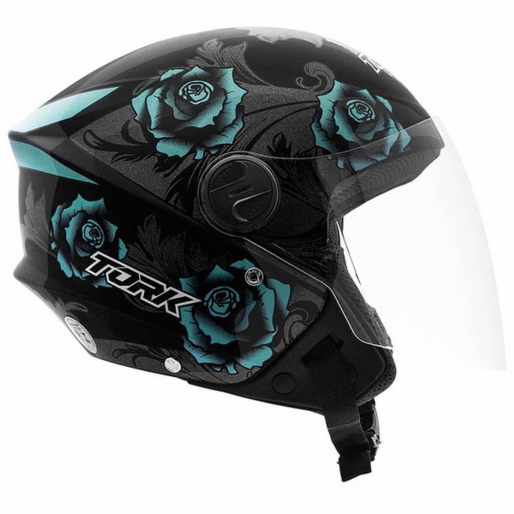 CAPACETE NEW LIBERTY 3 FLOWERS BRILH AZUL/PRETO 58
