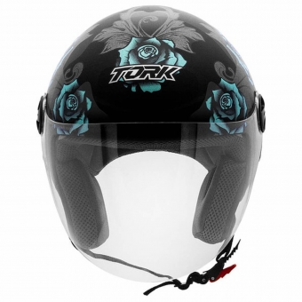 CAPACETE NEW LIBERTY 3 FLOWERS BRILH AZUL/PRETO 60