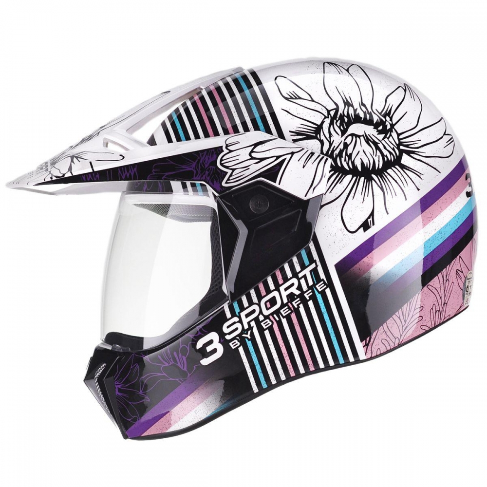 CAPACETE 3 SPORT FLORA BRANCO/ ROSA 56